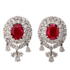 Diamond Ruby Gold Clip Earrings