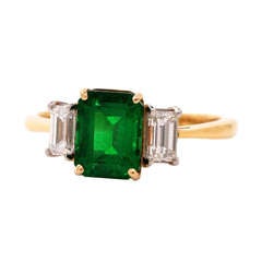 GIA Colombian Emerald Diamond Gold Engagement Ring
