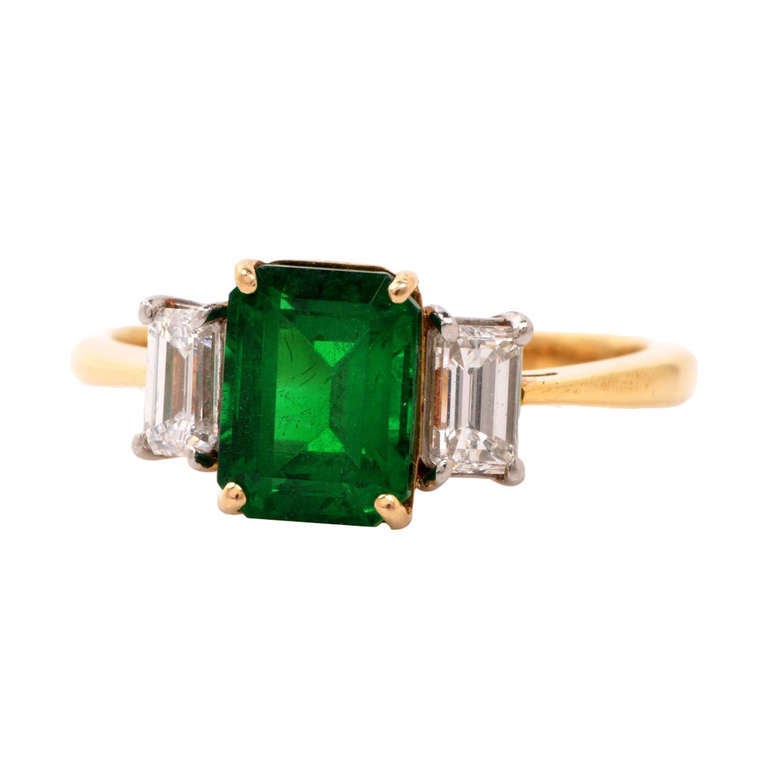 GIA Colombian Emerald Diamond Gold Engagement Ring