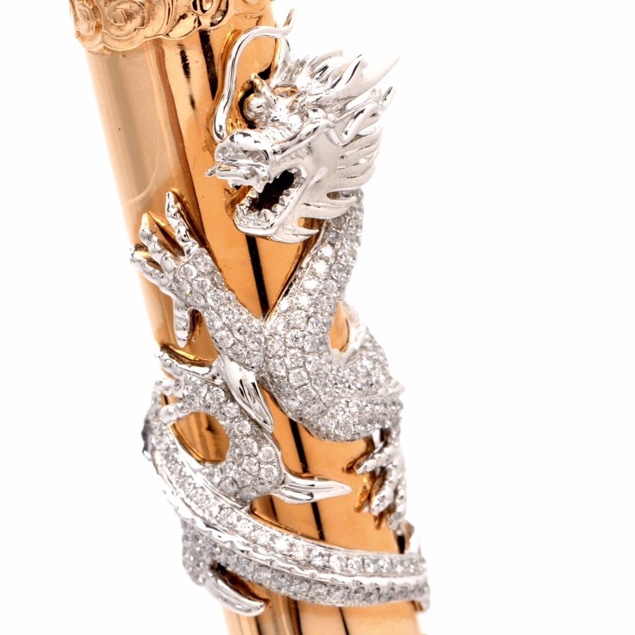 Diamond Gold Dragon Pendant Necklace In Excellent Condition In Miami, FL