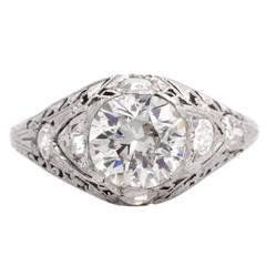 Art Deco 2.77 Carat Diamond Platinum Filigree Engagement Ring