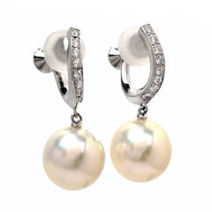 Pearl Diamond Gold Dangle Earrings