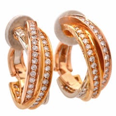 Retro Cartier Trinity de Cartier Diamond Gold Hoop Earrings