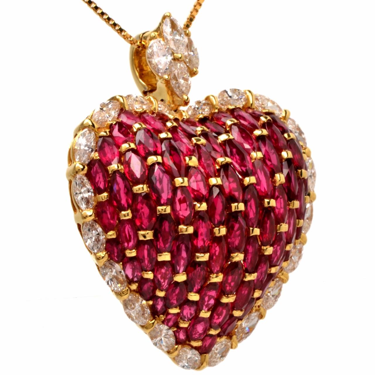 Grand Marquise Diamond Ruby Gold Heart Enhancer Pendant at 1stDibs