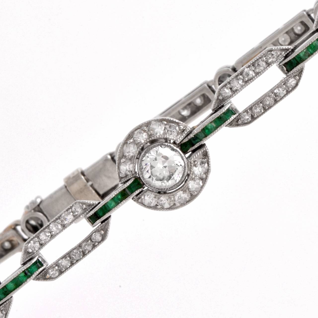 Art Deco Emerald Diamond Platinum Bracelet 2
