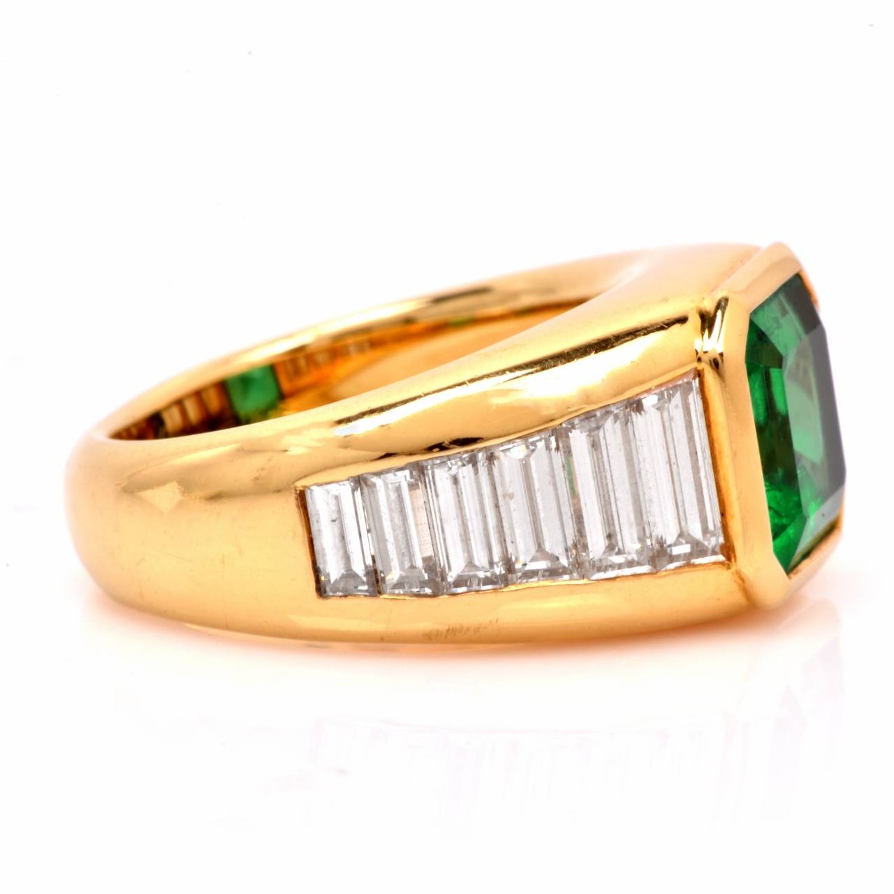 Tiffany & Co. GIA Certified Emerald Baguette Diamond Gold Ring In Excellent Condition In Miami, FL