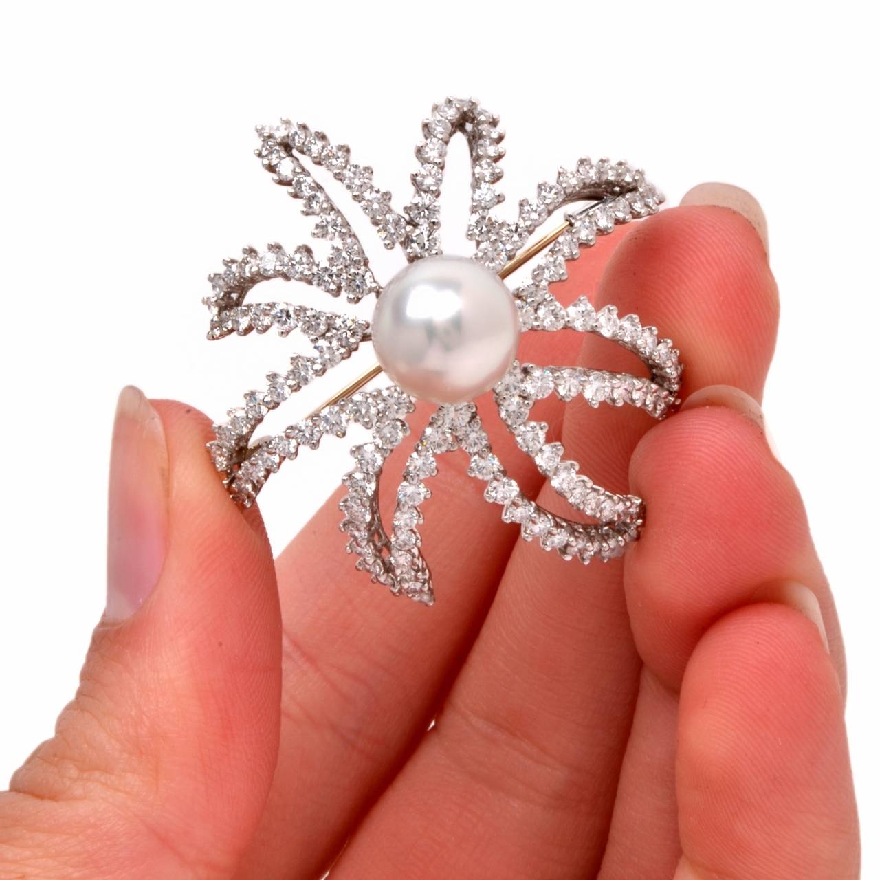 Tiffany & Co Diamond Platinum South Sea Pearl Firework Brooch 1