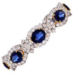 1980s Impressive Sapphire Diamond Gold Platinum Bracelet 6