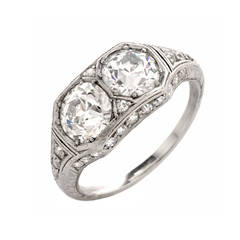 Antique Art Deco Double Diamond Platinum Engagement Ring