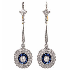 Sapphire Diamond Platinum Pendant Dangle Earrings