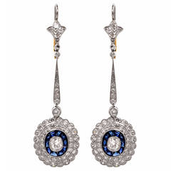 Sapphire Diamond Platinum Pendant Dangle Earrings