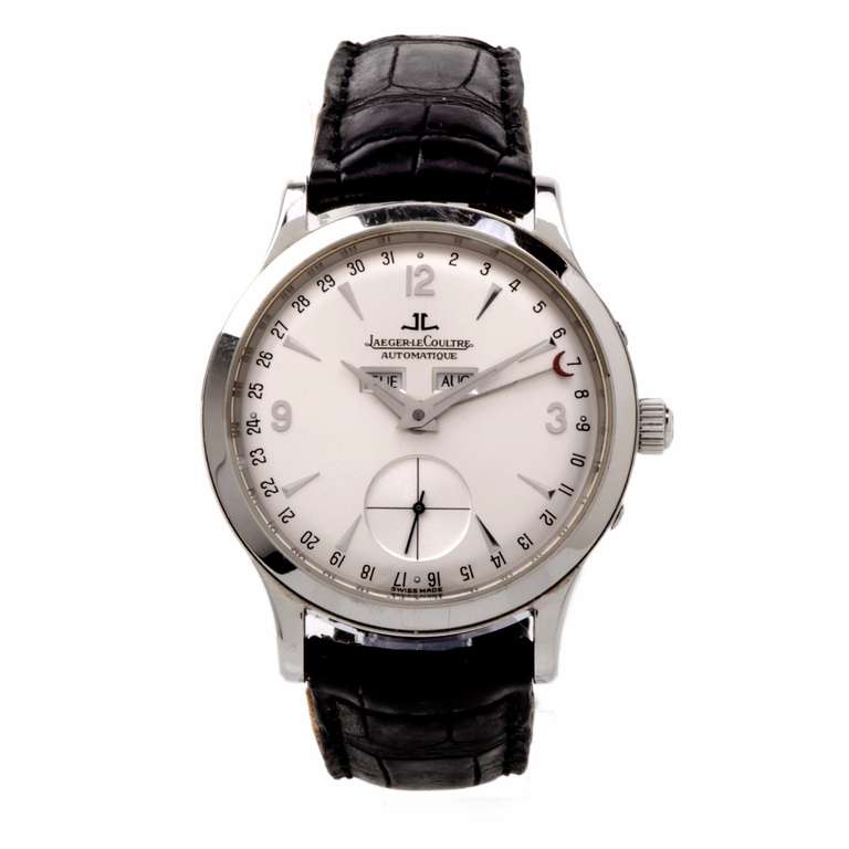 Jaeger-LeCoultre, Q147842A, Master Date, 147.84.2A, circa 2000s, Stainless Steel Case, Automatic Movement, Silvered Dial, Day, Date, Month, Subsidiary Seconds, Sapphire Crystal, Water Resistant, 37mm, 10mm thick, On a Strap with a Stainless Steel
