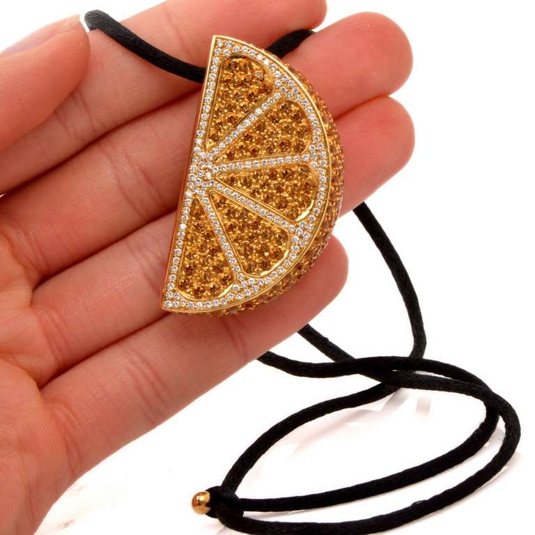 Women's Topaz Diamond Gold Orange Slice Pendant Necklace