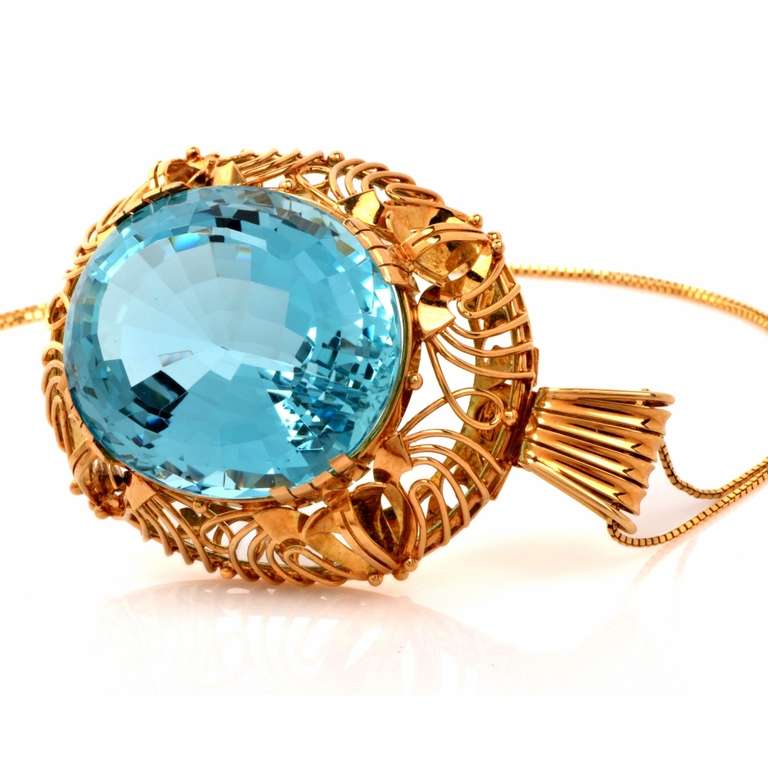 Women's Aquamarine Gold Brooch and Pendant