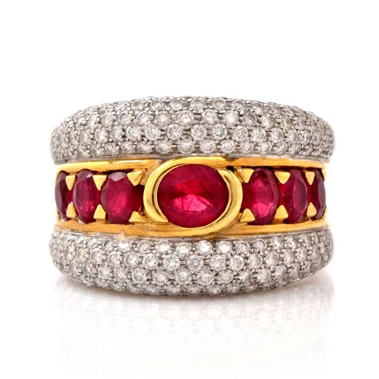 Ruby Diamond Bi-Tone Gold Wide Band Ring