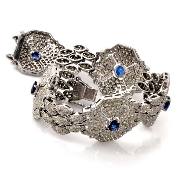 Sapphire Diamond Gold Link Bracelet In Excellent Condition In Miami, FL