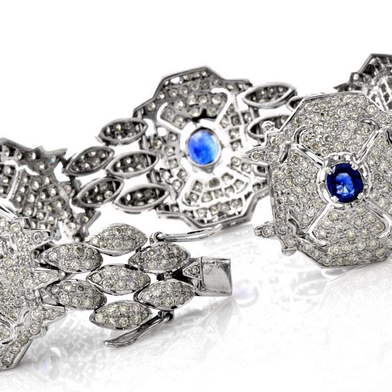 Women's Sapphire Diamond Gold Link Bracelet