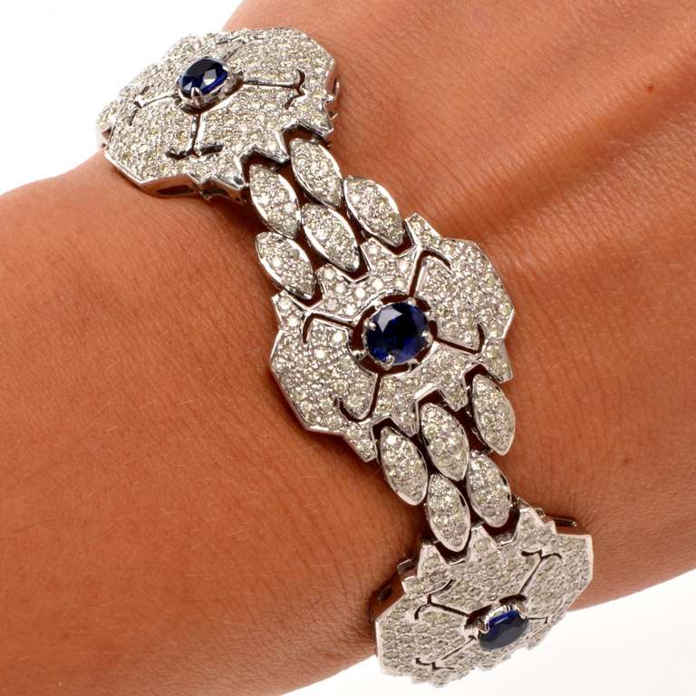 Sapphire Diamond Gold Link Bracelet 1