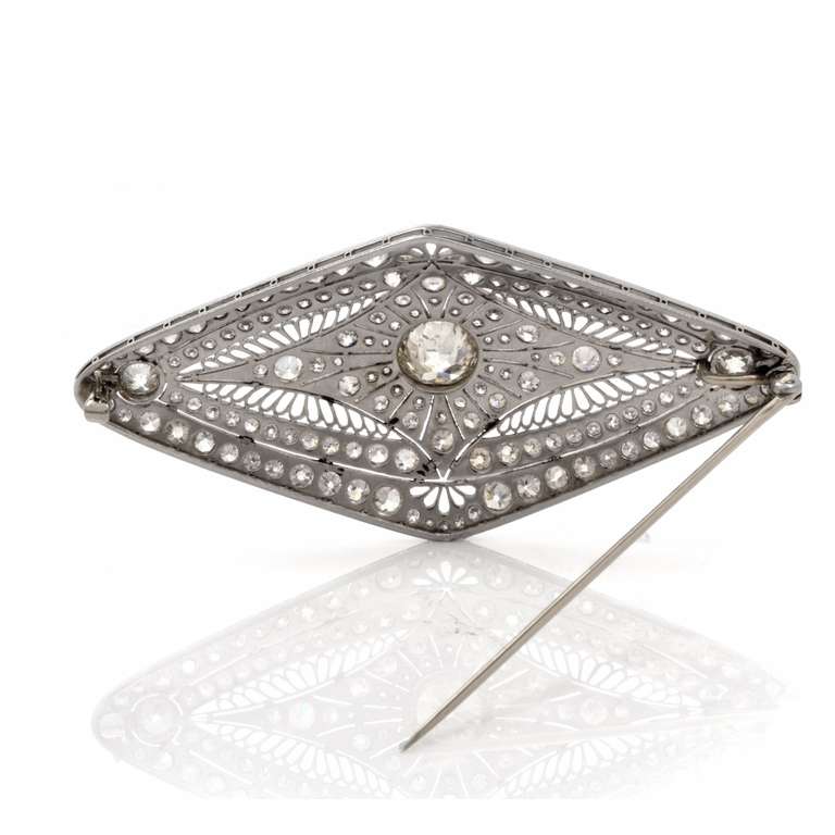 Women's Art Deco Diamond Platinum Filigree Brooch Pin