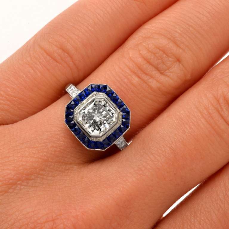 Diamond Sapphire Platinum Engagement Ring 1