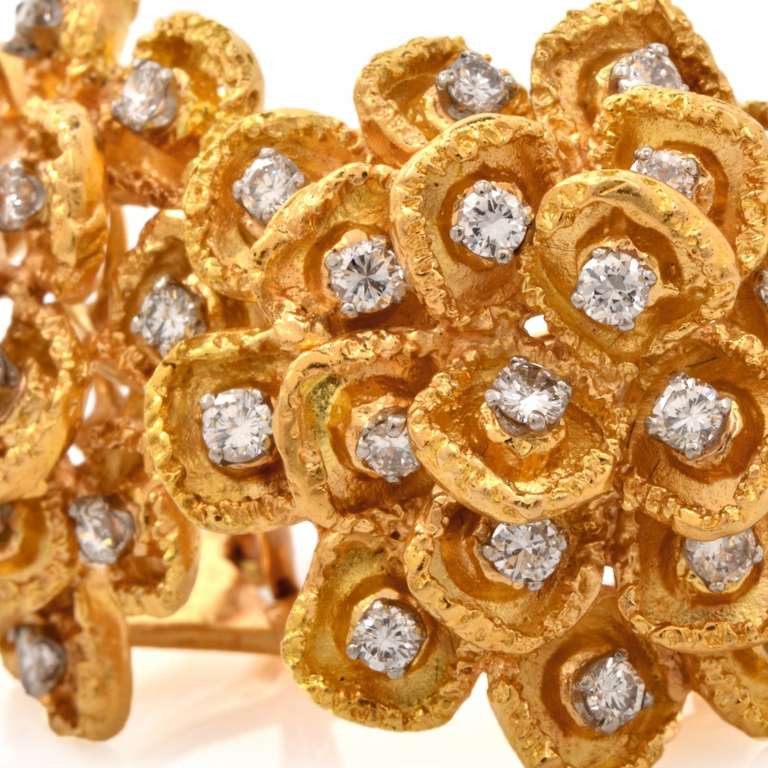 Women's Diamond Gold Floral Clip-Back Earrings