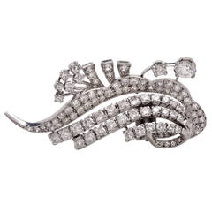 Diamond Platinum Floral Motif Lapel Brooch Pin