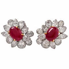 Ruby Diamond Gold Clip-Back Cluster Earrings