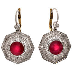 Ruby Diamond Platinum Filigree Earrings