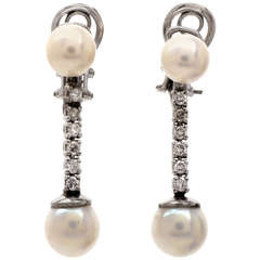 Pearl Diamond Platinum Pendant Drop Earrings