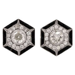 Black Onyx Diamond Platinum Clip-Back Earrings