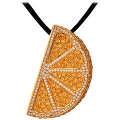 Topaz Diamond Gold Orange Slice Pendant Necklace