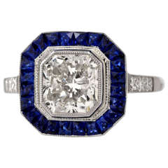 Retro Diamond Sapphire Platinum Engagement Ring