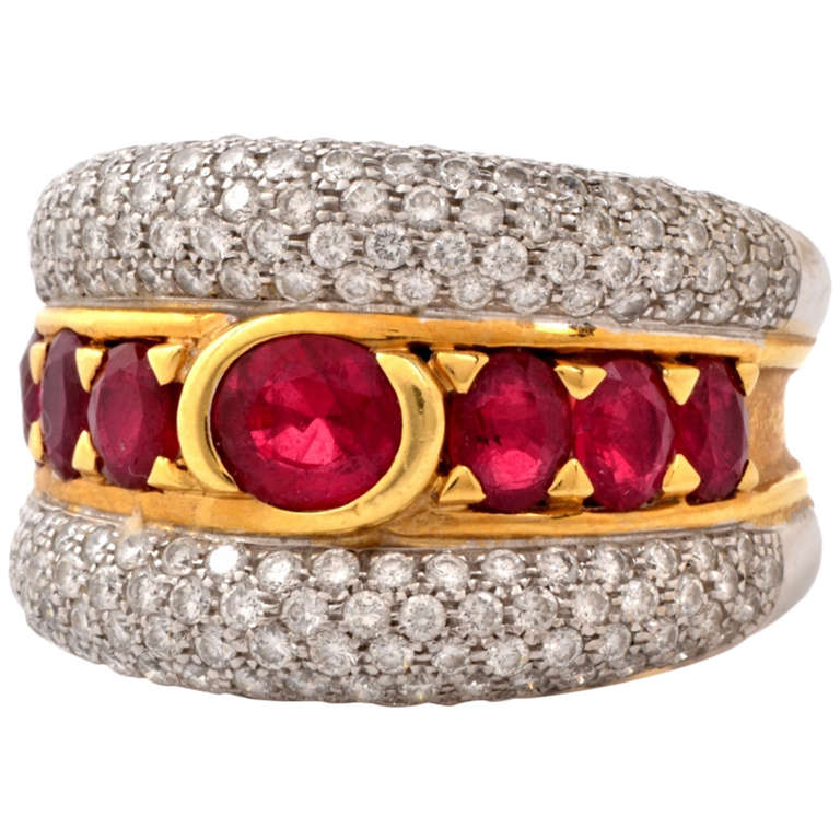 Ruby Diamond Bi-Tone Gold Wide Band Ring