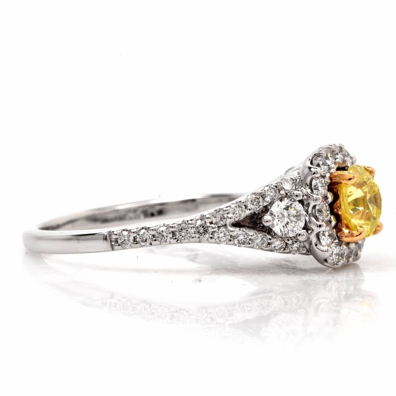 Natural Fancy Green Yellow GIA Cert Diamond Gold Engagement Ring