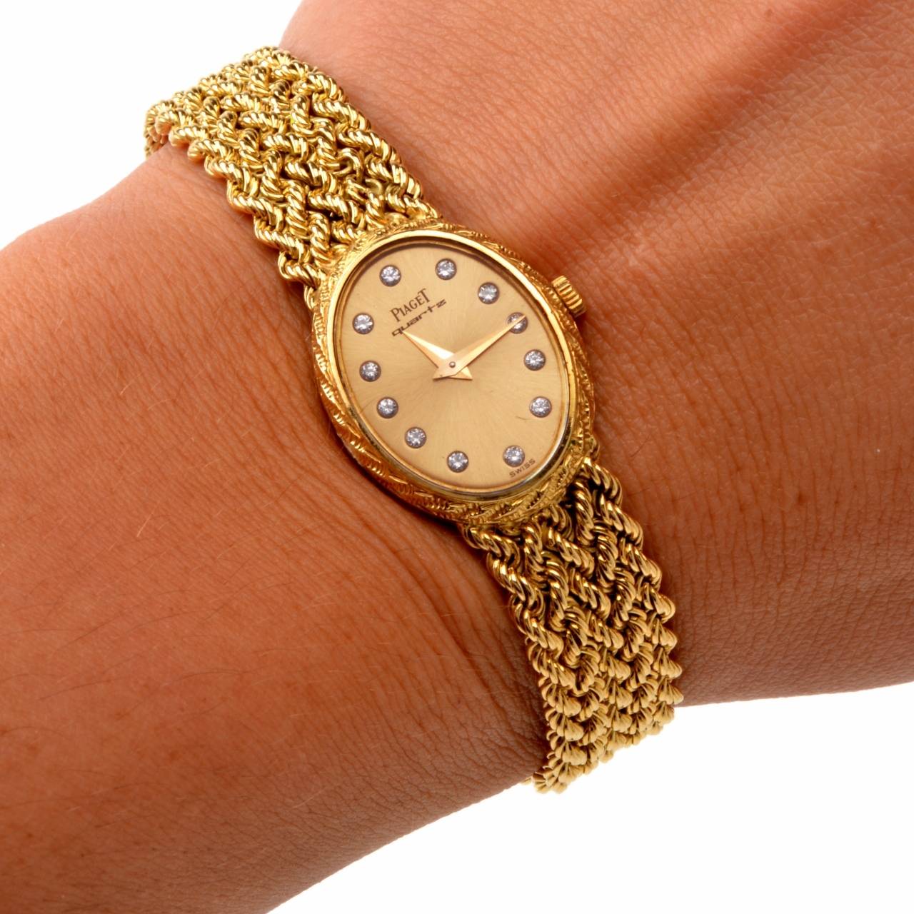 Piaget Lady's Yellow Gold Diamond Mesh Bracelet Wristwatch In Excellent Condition In Miami, FL