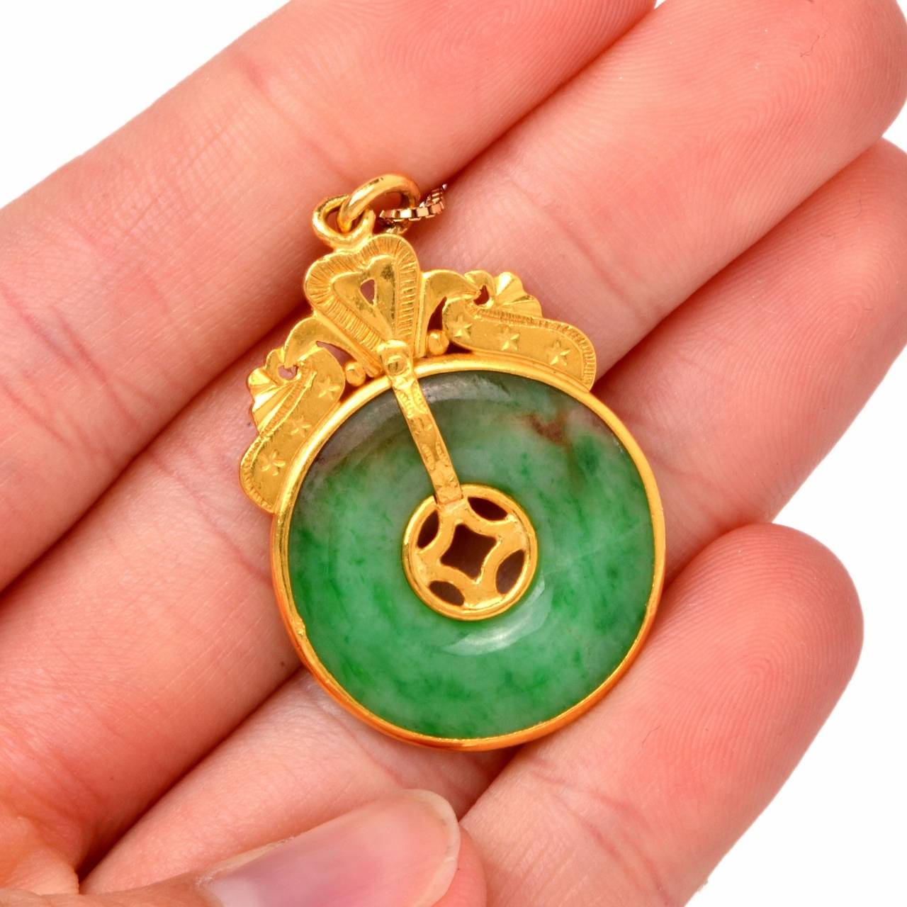 GIA Certified Jadeite Jade Gold Chinese Pendant In Excellent Condition In Miami, FL