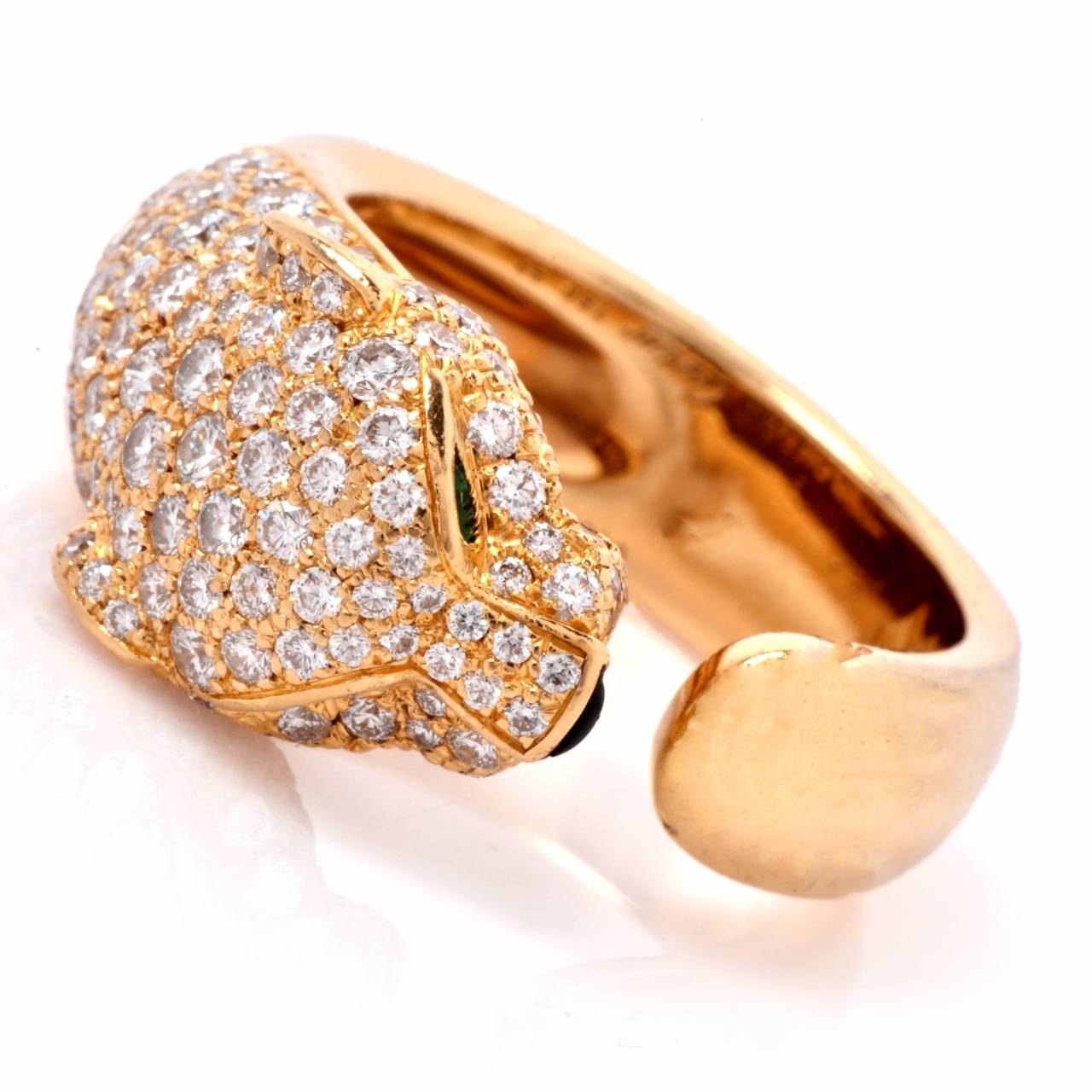 Women's Cartier Diamond Emerald Gold Panther De Panthere Ring
