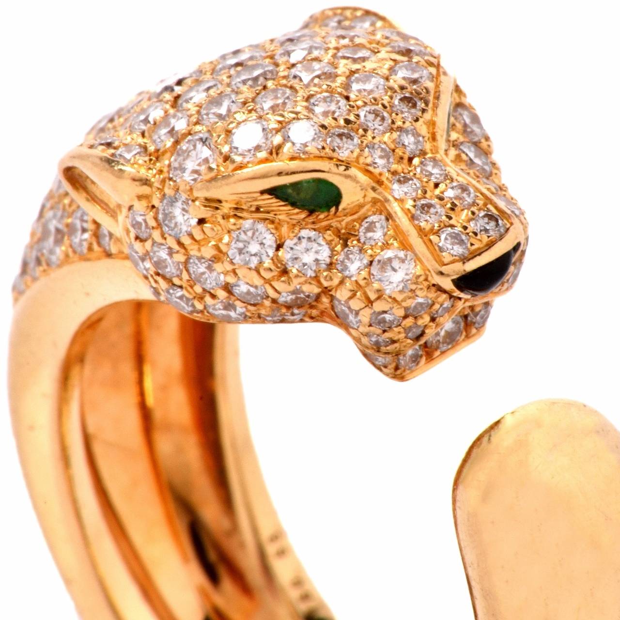 Cartier Diamond Emerald Gold Panther De Panthere Ring In Excellent Condition In Miami, FL