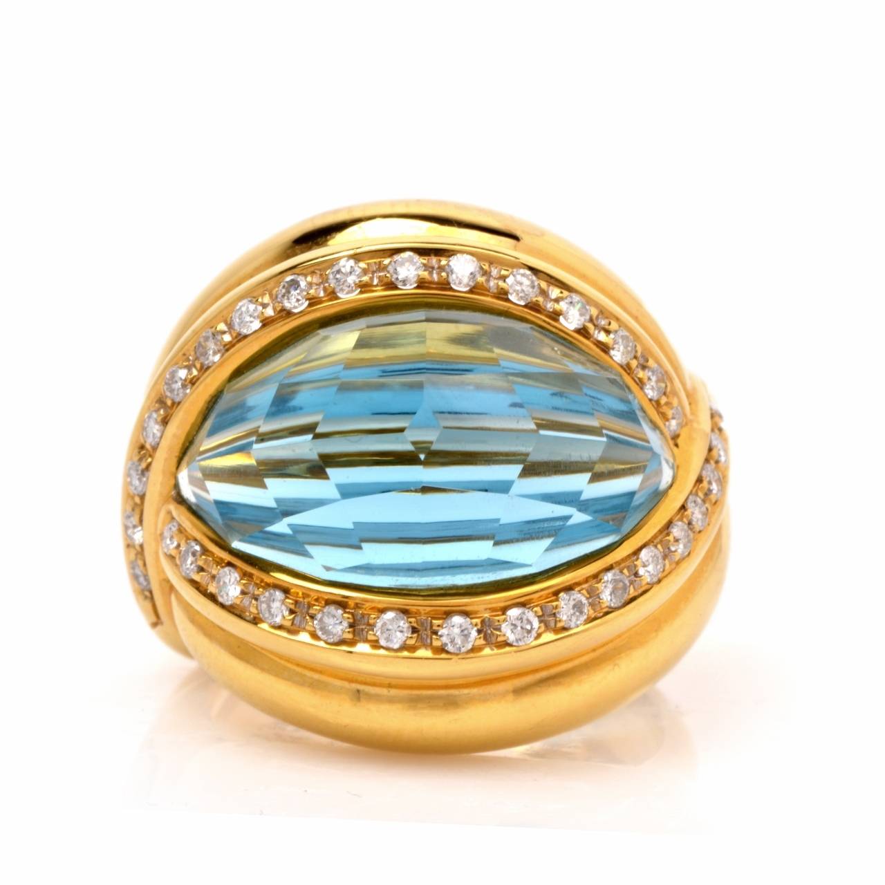 Italian Topaz Diamond Gold Dome Shaped Cocktail Ring In Excellent Condition In Miami, FL