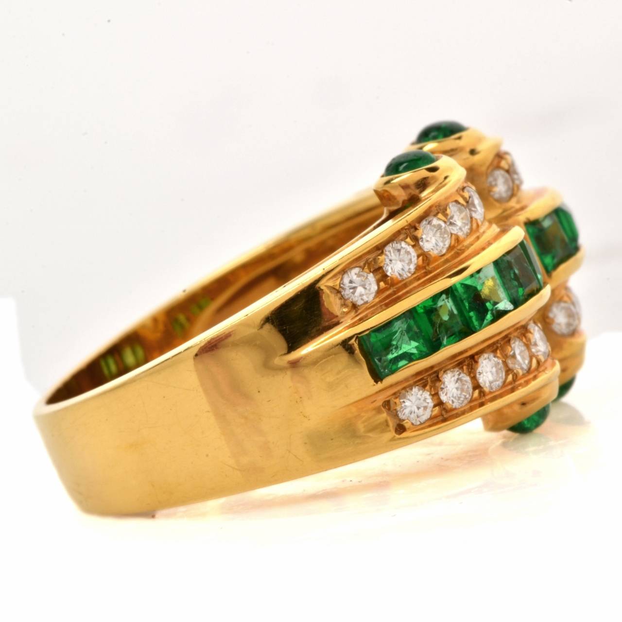 Italian Emerald Diamond Gold Cocktail Ring 3