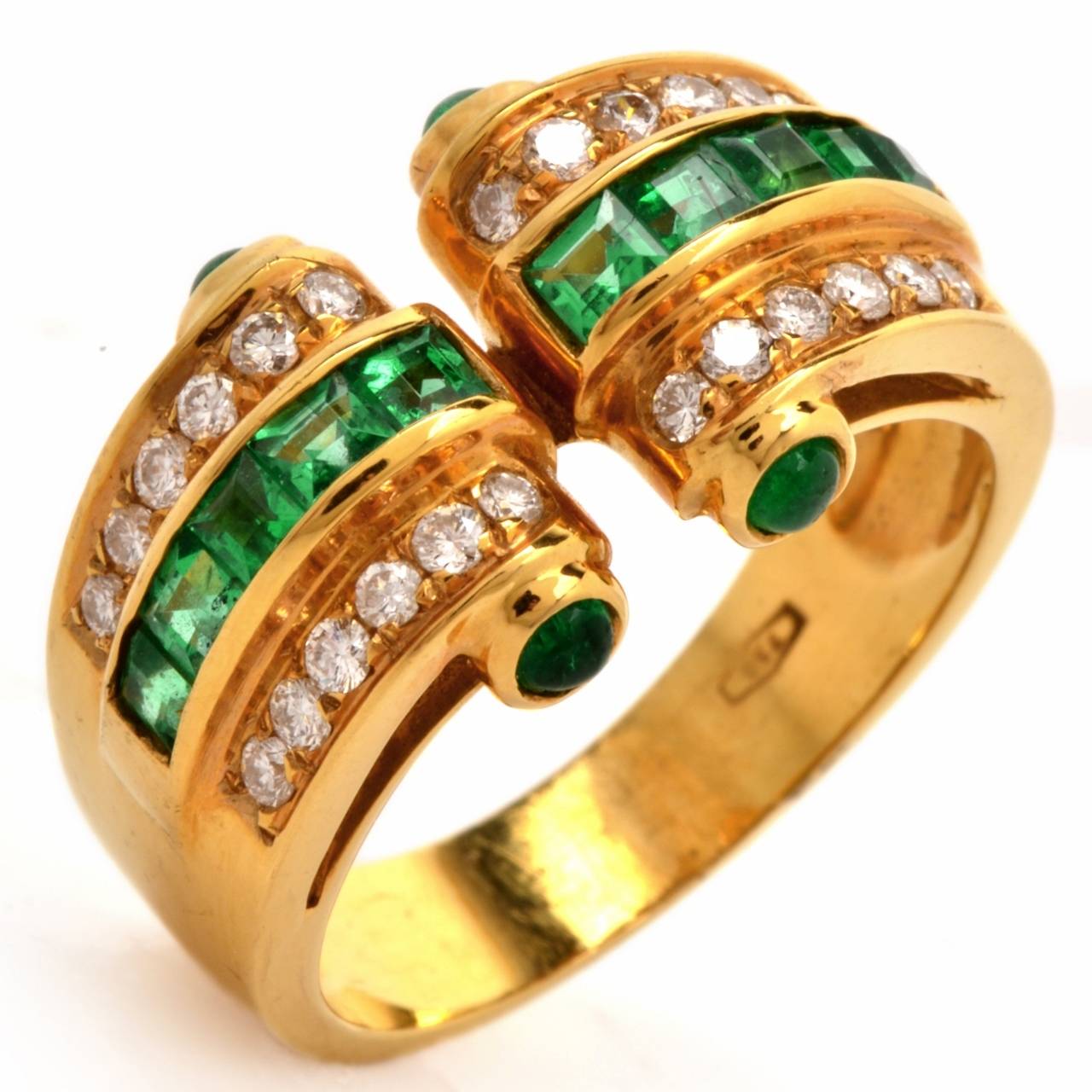 Italian Emerald Diamond Gold Cocktail Ring 1