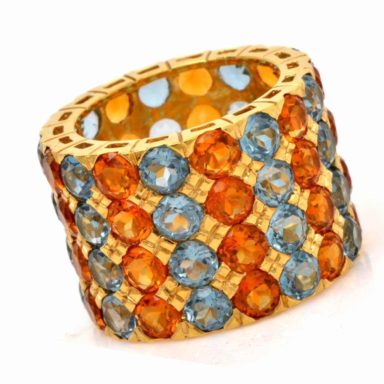 Topaz Citrine Gold Wide Band Ring In Excellent Condition In Miami, FL