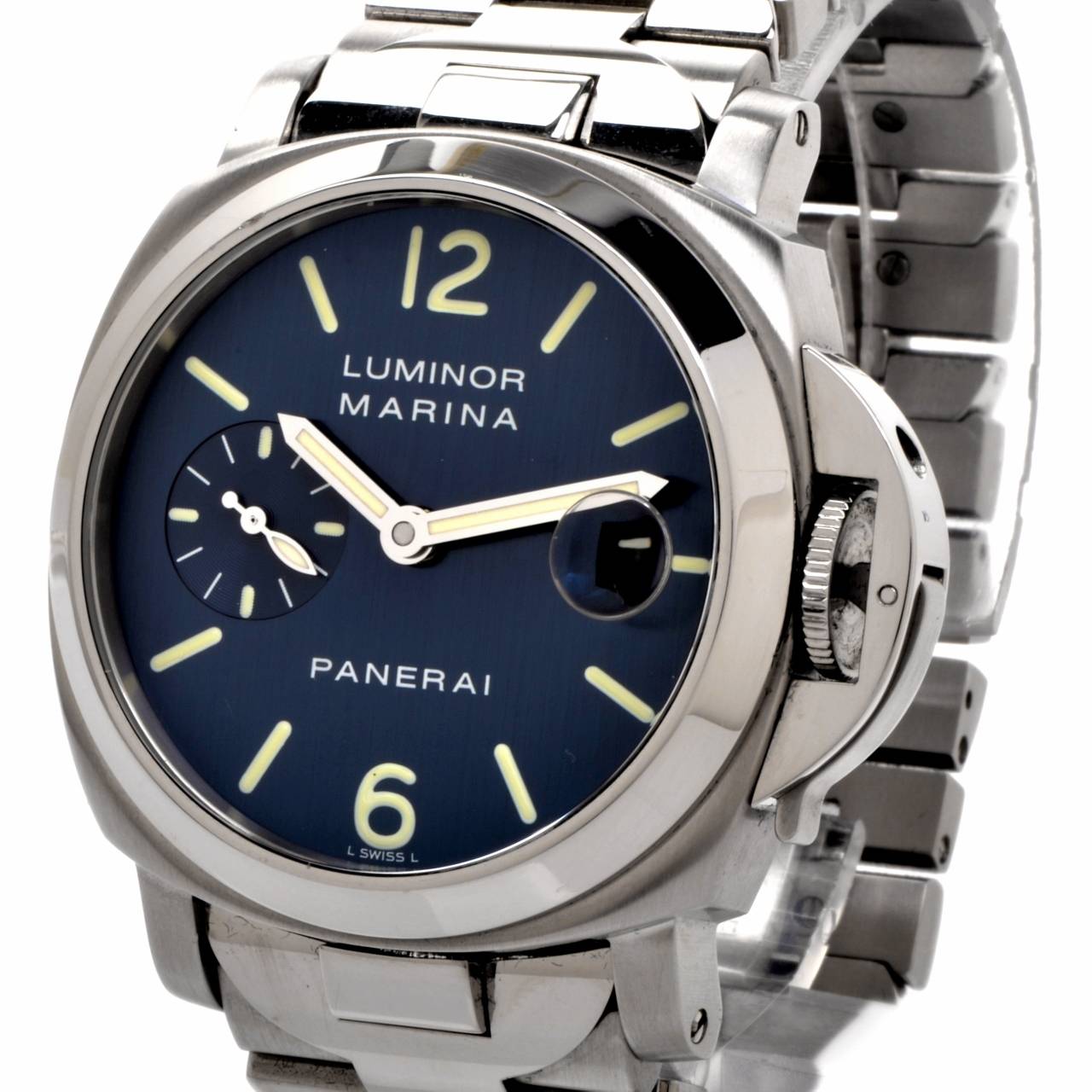 Women's Panerai Stainless Steel Luminor Marina Automatic 40mm Blue Dial Wristwatch