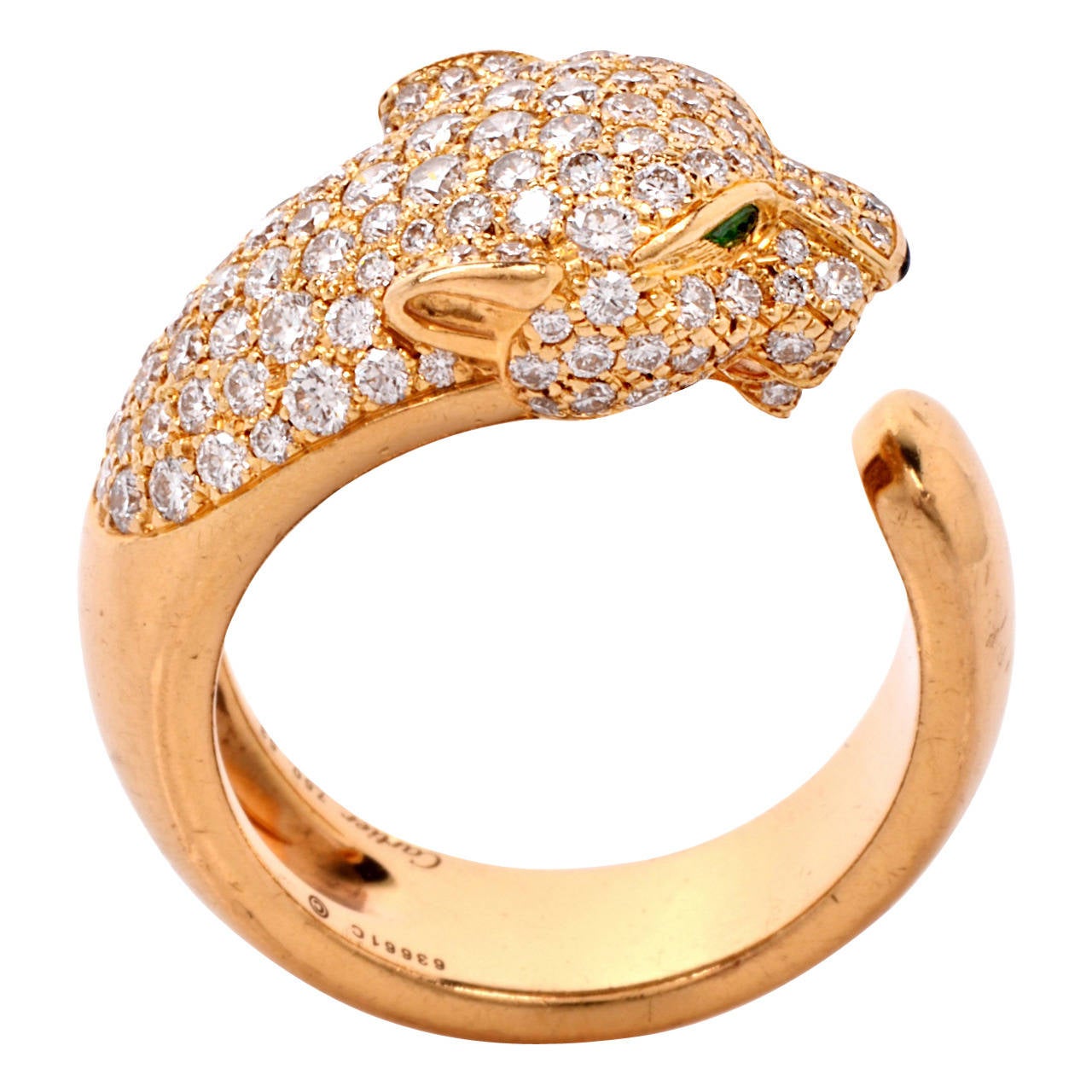 Cartier Diamond Emerald Gold Panther De Panthere Ring at 1stDibs
