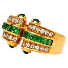 Italian Emerald Diamond Gold Cocktail Ring