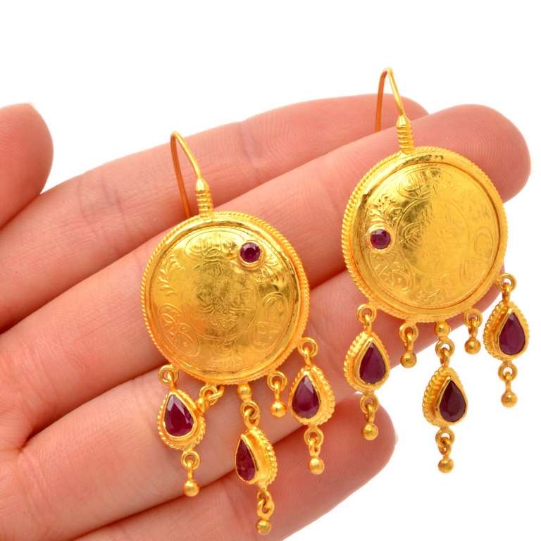 ARA Gold Ruby Drop Dangle Earrings 2