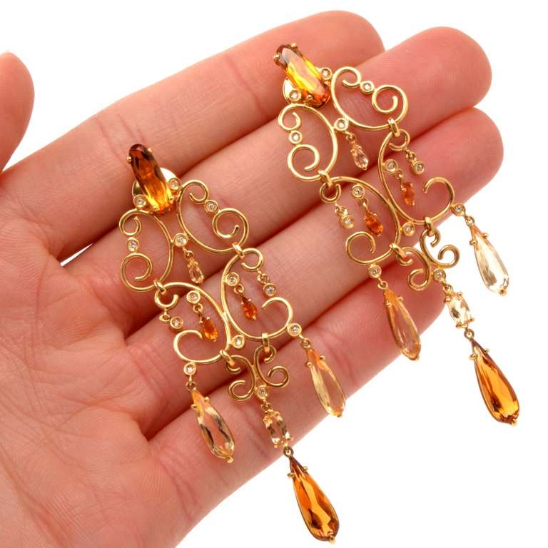 Citrine Diamond Gold Chandelier Earrings 1