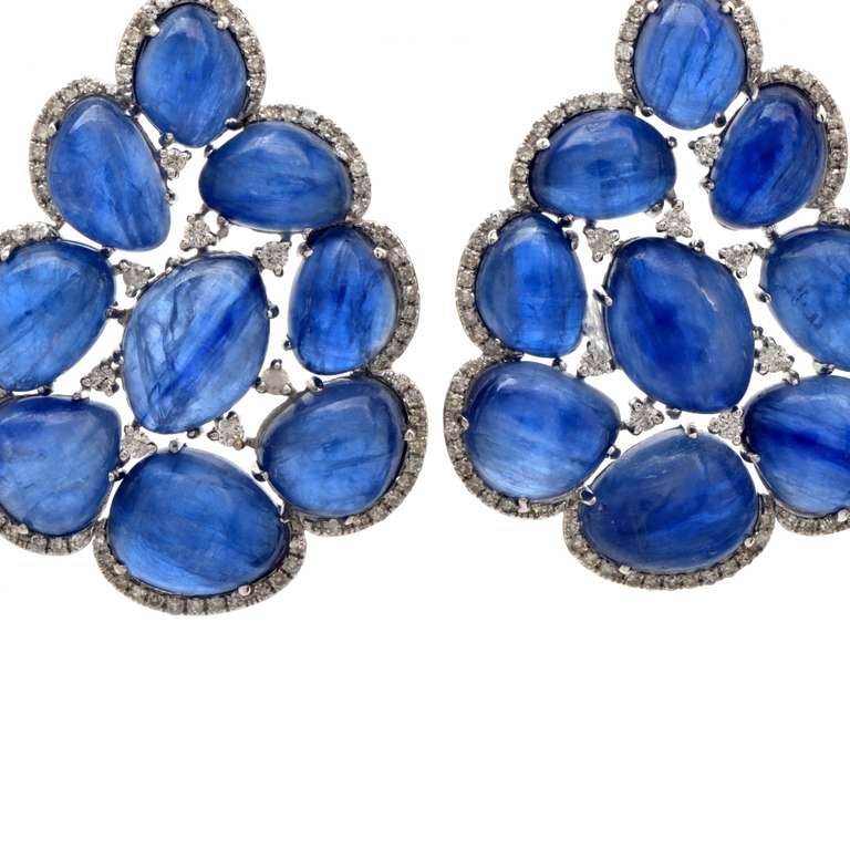 Women's Kyanite Diamond Gold Pendant Earrings