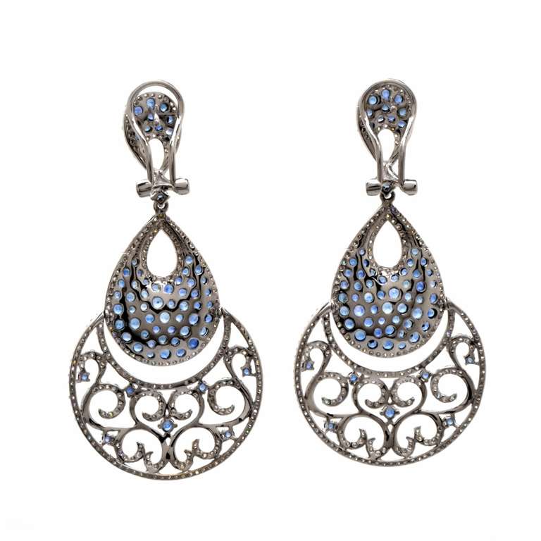 Sapphire Diamond Gold Chandelier Earrings at 1stDibs