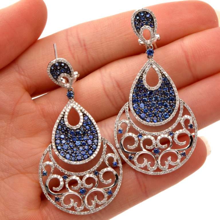 Sapphire Diamond Gold Chandelier Earrings 1